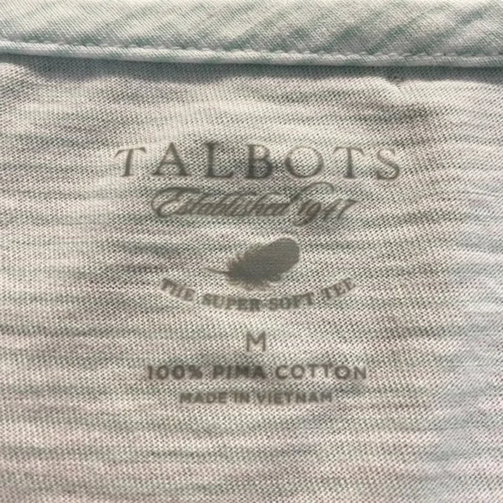Talbots Women's Light Green Striped Semi Sheer Short‎ Sleeve Shirt Top Blouse M